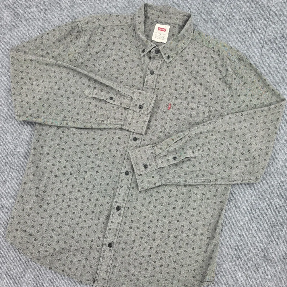Levis Mens XL Gray Geometric Star Print Cotton Button Down Shirt 3LGLW1316